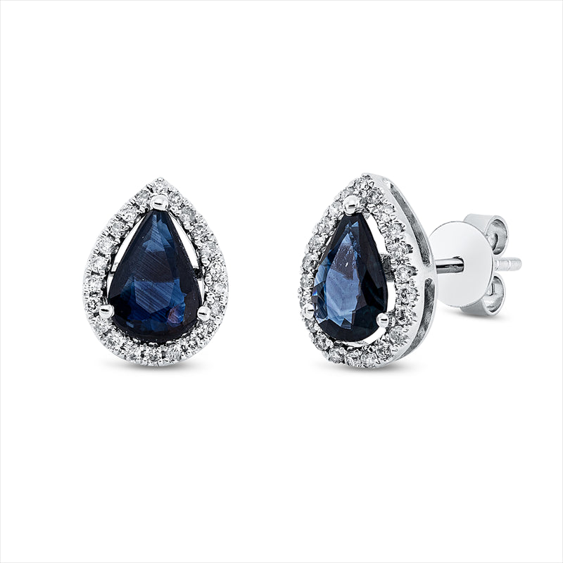 Ohrstecker 18 kt WG, 44 Brill. 0,17 ct, W-si, 2 Saphire 1,25 ct blau