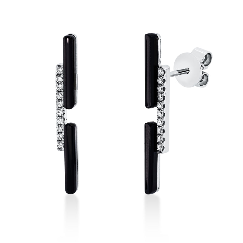 Ohrschmuck 18 kt WG, 20 Brill. 0,14 ct, F-vsi, 4 Achat 1,41 ct schwarz