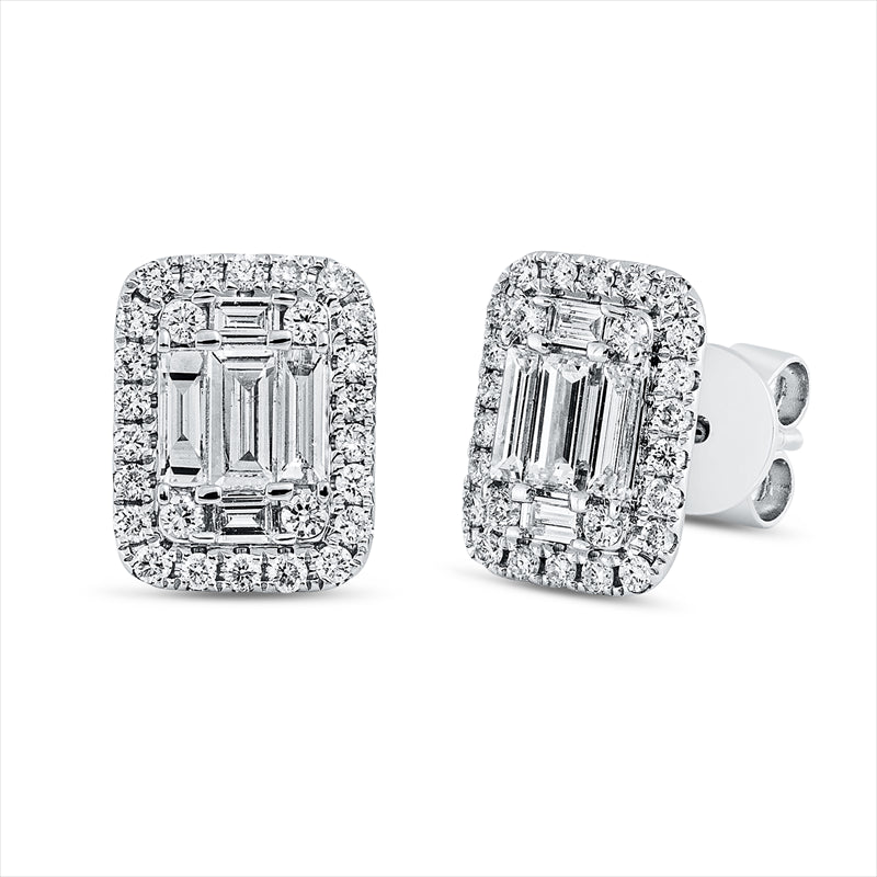 Ohrstecker 18 kt WG, 8 Bag. 0,31 ct, TW-si, 2 Bag. 0,26 ct, TW-si, 52 Brill. 0,34 ct, TW-si