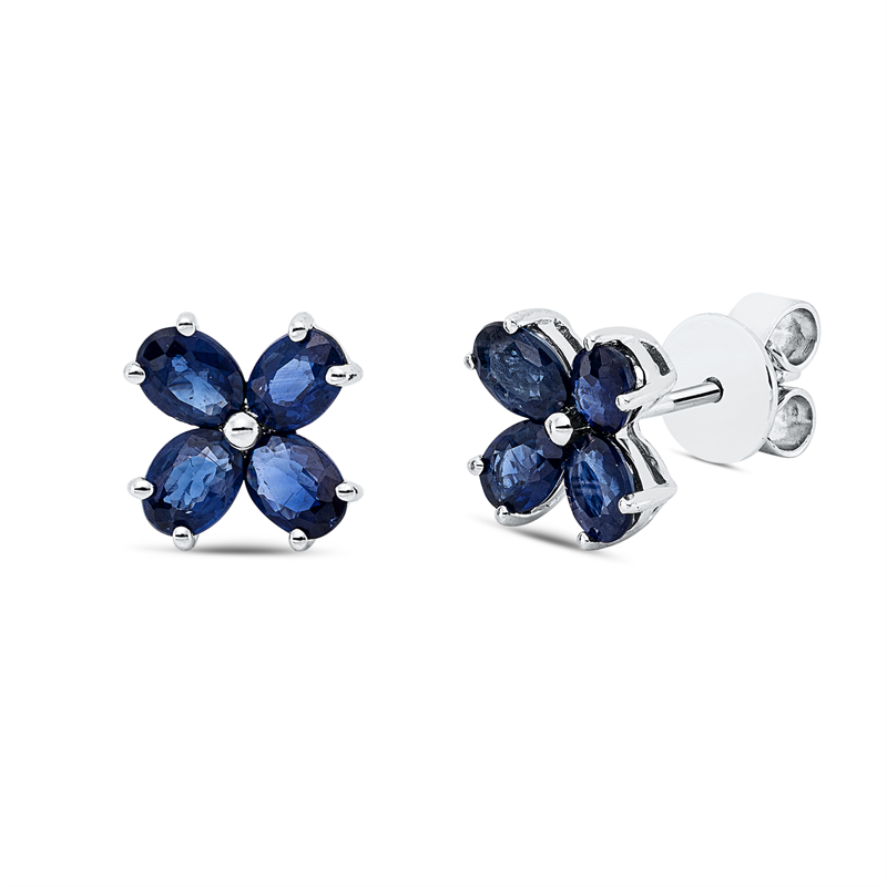 Ohrstecker 18 kt WG, 8 Saphire 1,64 ct blau