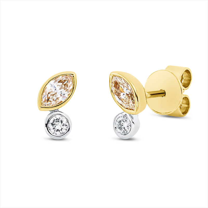 Ohrstecker 18 kt GG+WG, 2 Brill. 0,11 ct, TW-si, 2 Nav. 0,29 ct, gelb
