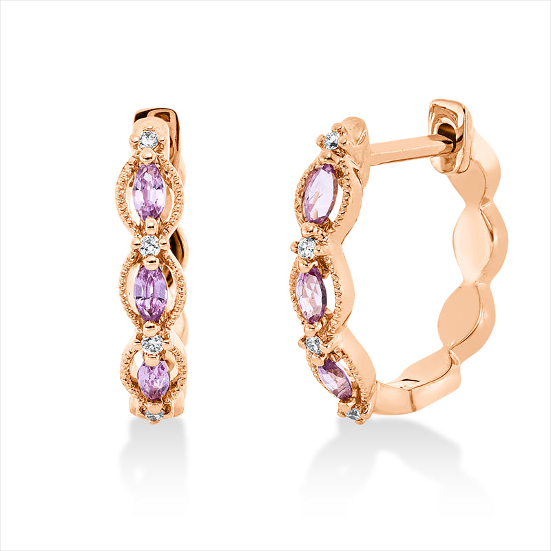 Ohrschmuck 14 kt RG, 8 Brill. 0,04 ct, TW-si, 6 Saphire 0,84 ct pink