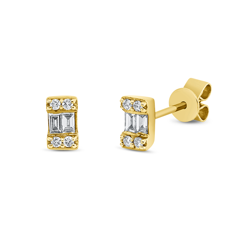 Ohrstecker 18 kt GG, 4 Bag. 0,11 ct, TW-vsi, 8 Brill. 0,06 ct, TW-si