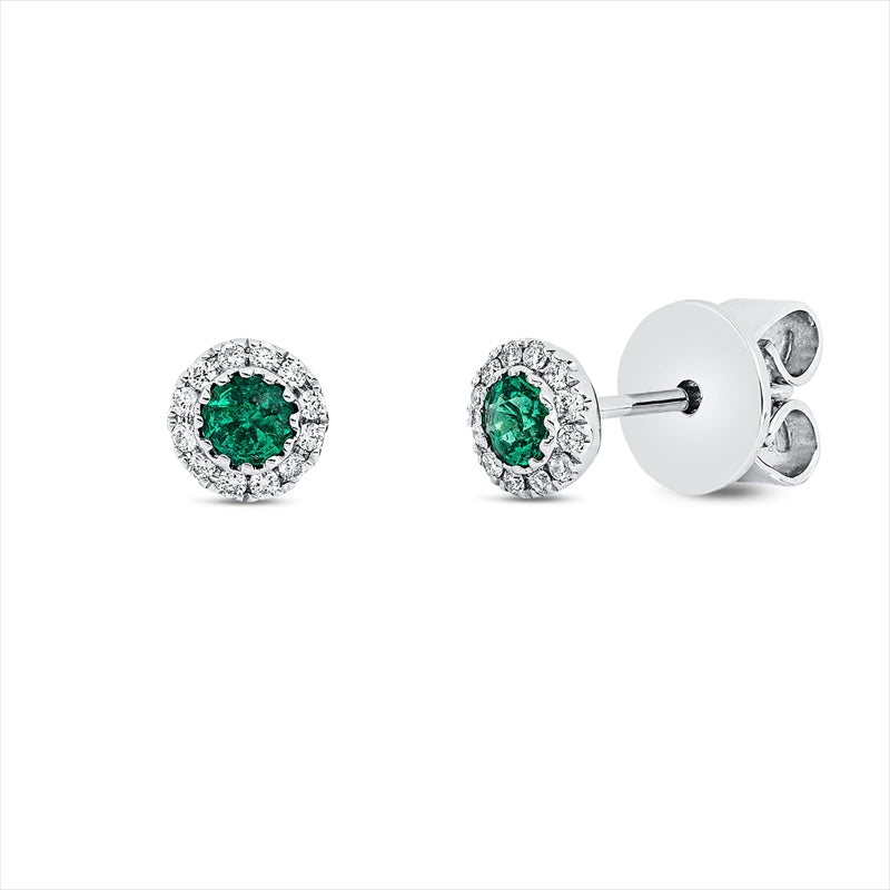 Ohrstecker 18 kt WG, 24 Brill. 0,09 ct, TW-si, 2 Smaragde 0,19 ct grün