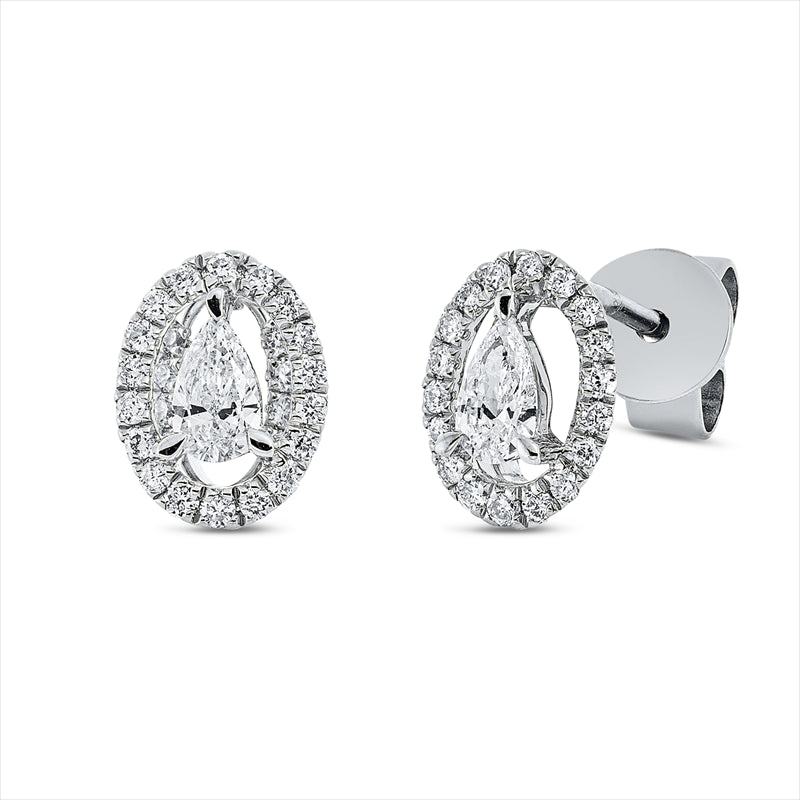 Ohrstecker 18 kt WG, 2 Tropfen 0,19 ct, TW-si, 52 Brill. 0,15 ct, TW-si