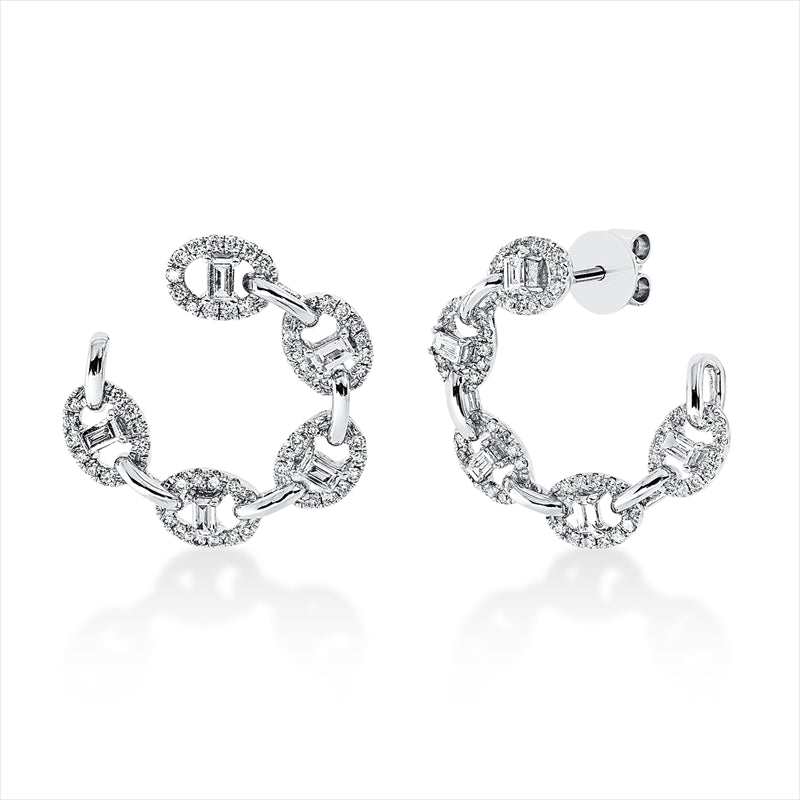 Creolen 18 kt WG, 10 Bag. 0,23 ct, TW-si, 104 Brill. 0,27 ct, TW-si