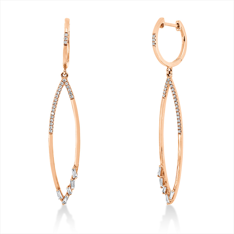 Creolen 18 kt RG, 10 Trap. 0,19 ct, TW-si, 48 Brill. 0,14 ct, TW-si