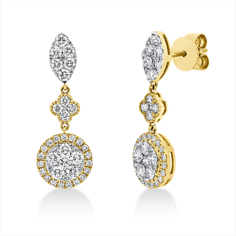 Ohrschmuck 18 kt GG, Fass rhodi, 20 Brill. 0,57 ct, 12 Brill. 0,60 ct, 64 Brill. 0,36 ct, TW-si