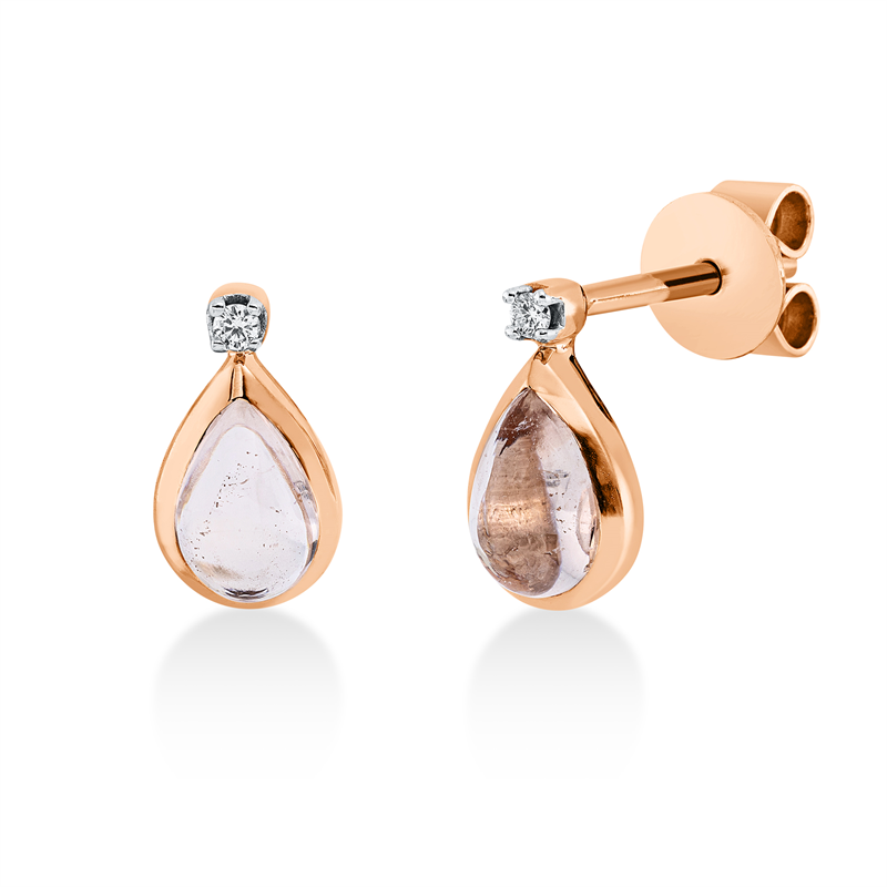 Ohrstecker 18 kt RG, Fassung rhodiniert, 2 Brill. 0,02 ct, TW-si, 2 Morganit 0,90 ct