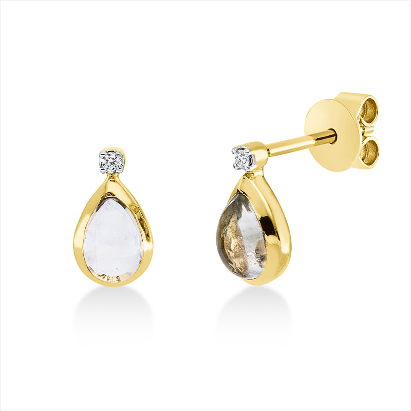 Ohrstecker 18 kt GG, Fassung rhodiniert, 2 Brill. 0,02 ct, TW-si, 2 Amethyste 0,90 ct grün