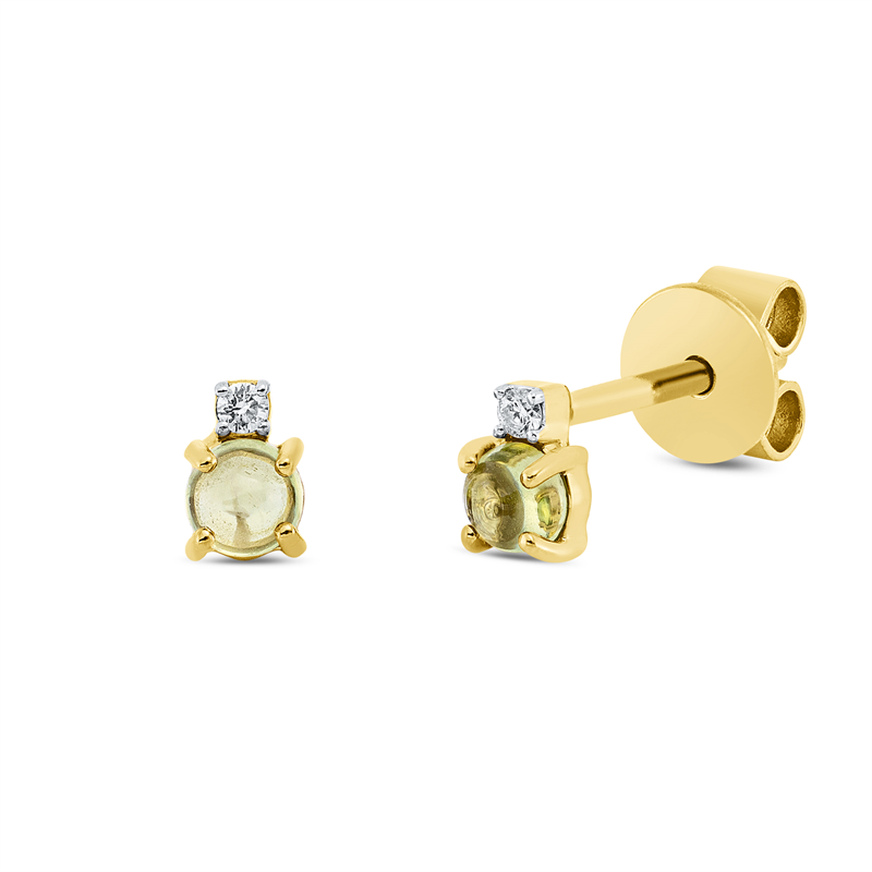 Ohrstecker 18 kt GG, Fassung rhodiniert, 2 Brill. 0,02 ct, TW-si, 2 Peridot 0,31 ct grün