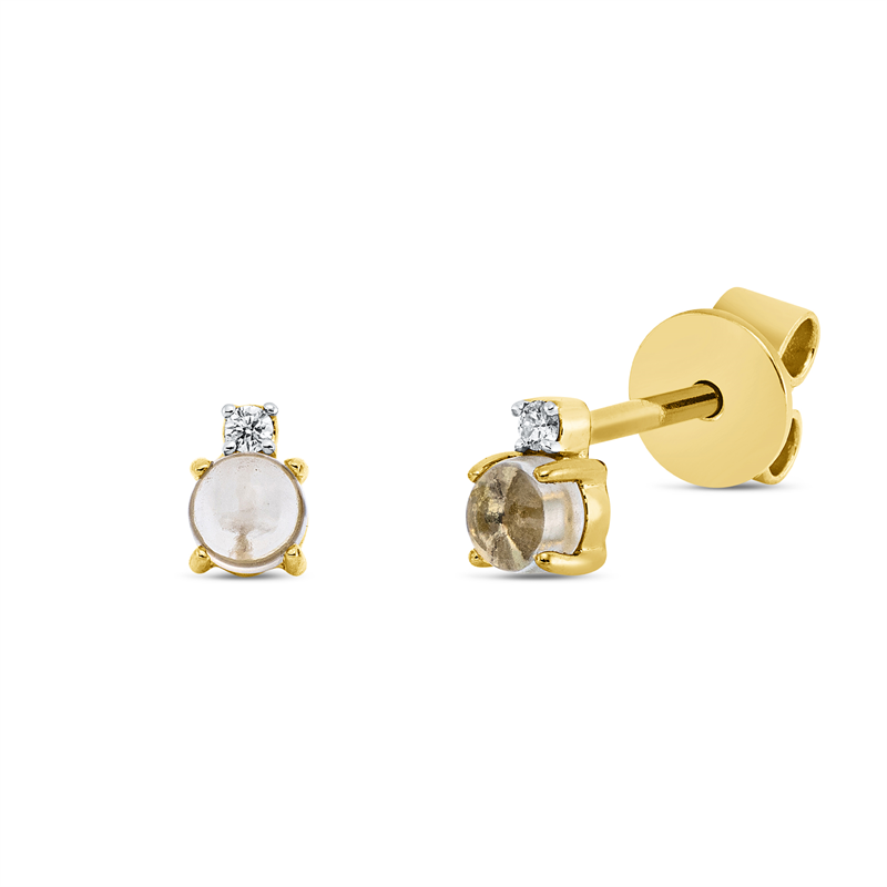 Ohrstecker 18 kt GG, Fassung rhodiniert, 2 Brill. 0,02 ct, TW-si, 2 Amethyste 0,31 ct grün