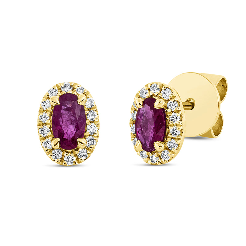 Ohrstecker 18 kt GG, 28 Brill. 0,13 ct, TW-si, 2 Rubine 0,54 ct rot