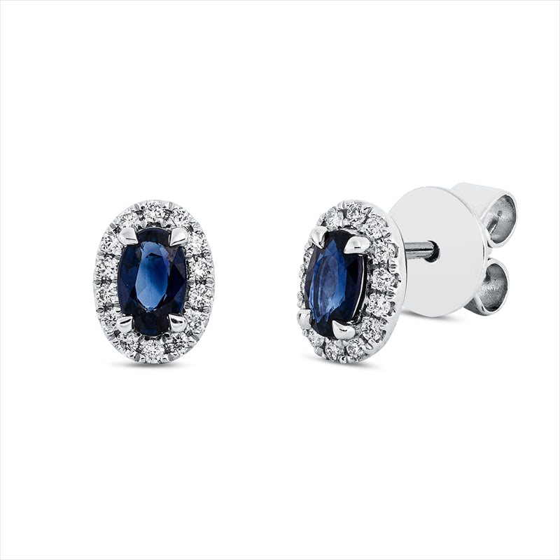 Ohrstecker 18 kt WG, 28 Brill. 0,13 ct, TW-si, 2 Saphire 0,57 ct blau