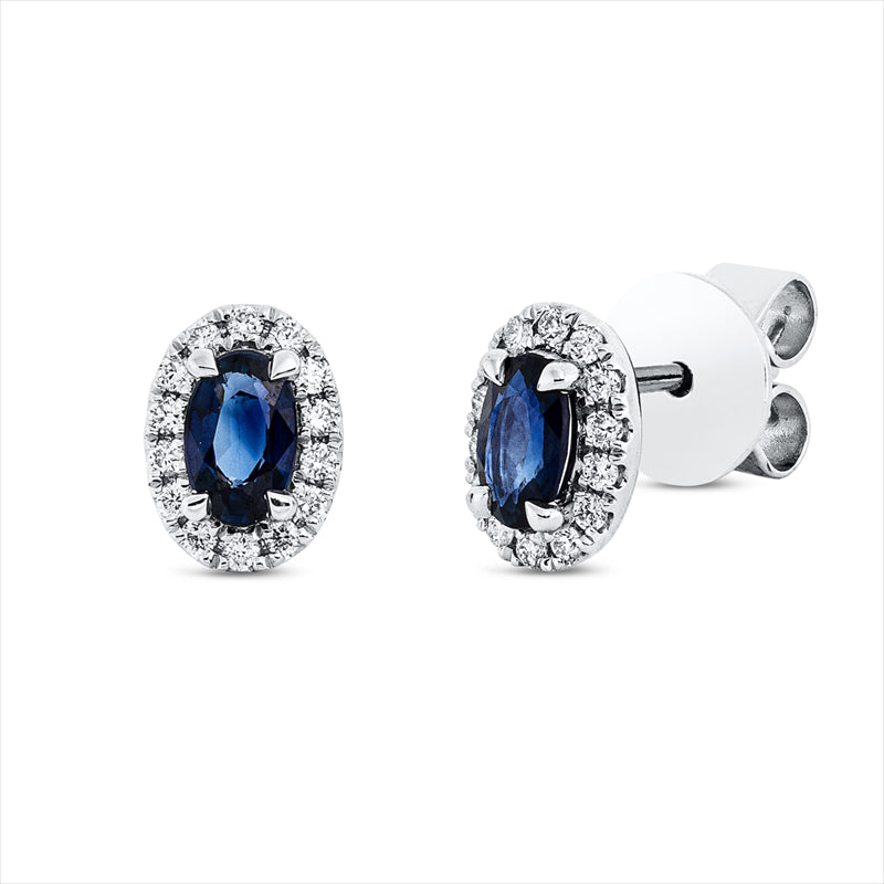 Ohrstecker 18 kt WG, 28 Brill. 0,13 ct, TW-si, 2 Saphire 0,57 ct blau