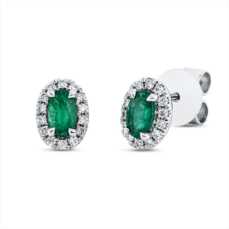 Ohrstecker 18 kt WG, 28 Brill. 0,13 ct, TW-si, 2 Smaragde 0,41 ct grün