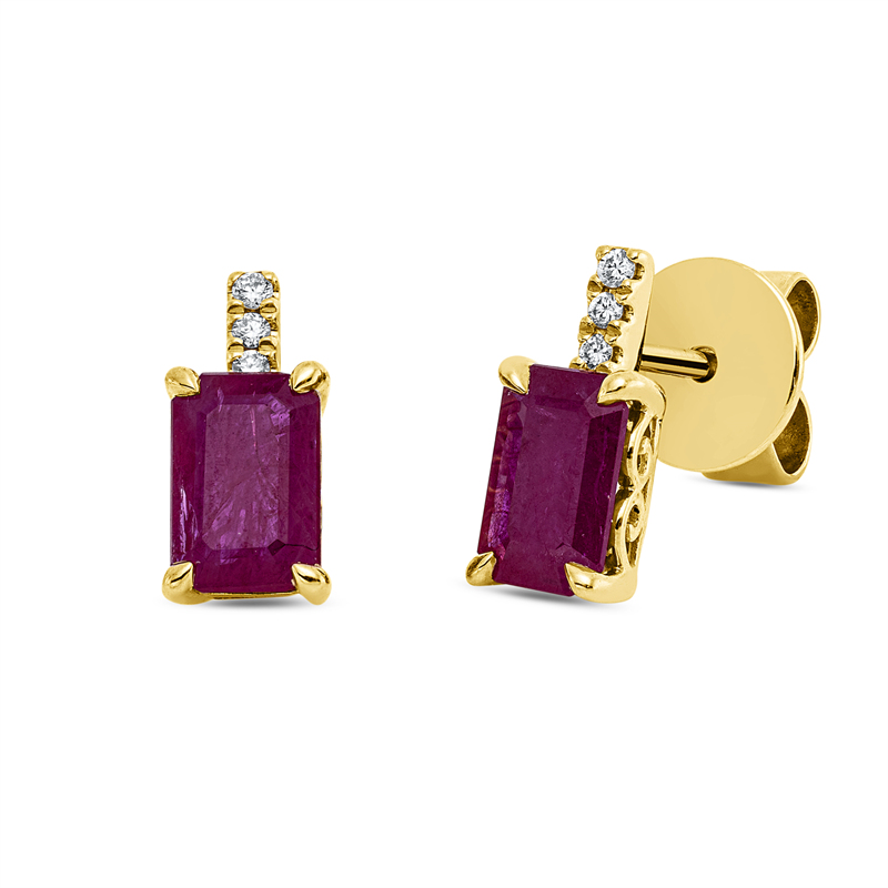 Ohrstecker 18 kt GG, 6 Brill. 0,03 ct, TW-si, 1 Rubin 1,19 ct rot