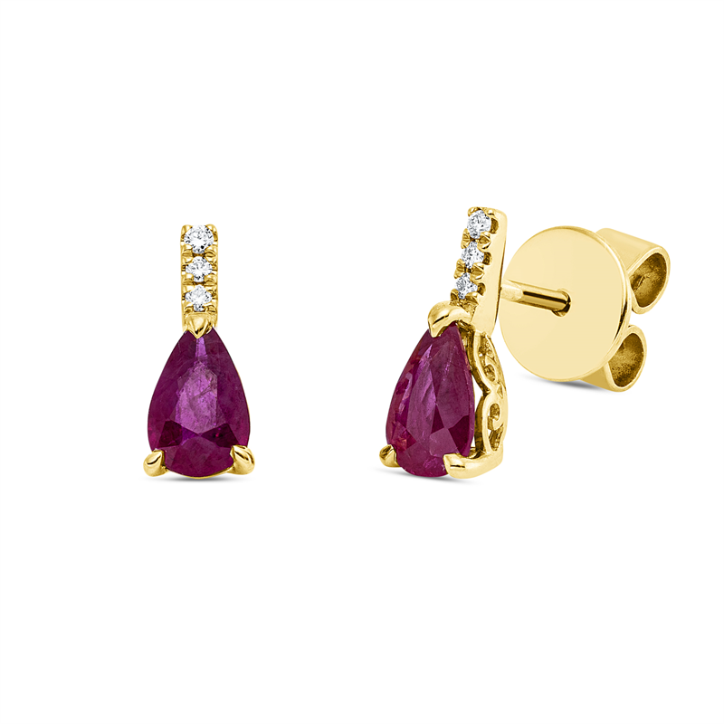 Ohrstecker 18 kt GG, 6 Brill. 0,03 ct, TW-si, 2 Rubine 0,86 ct rot