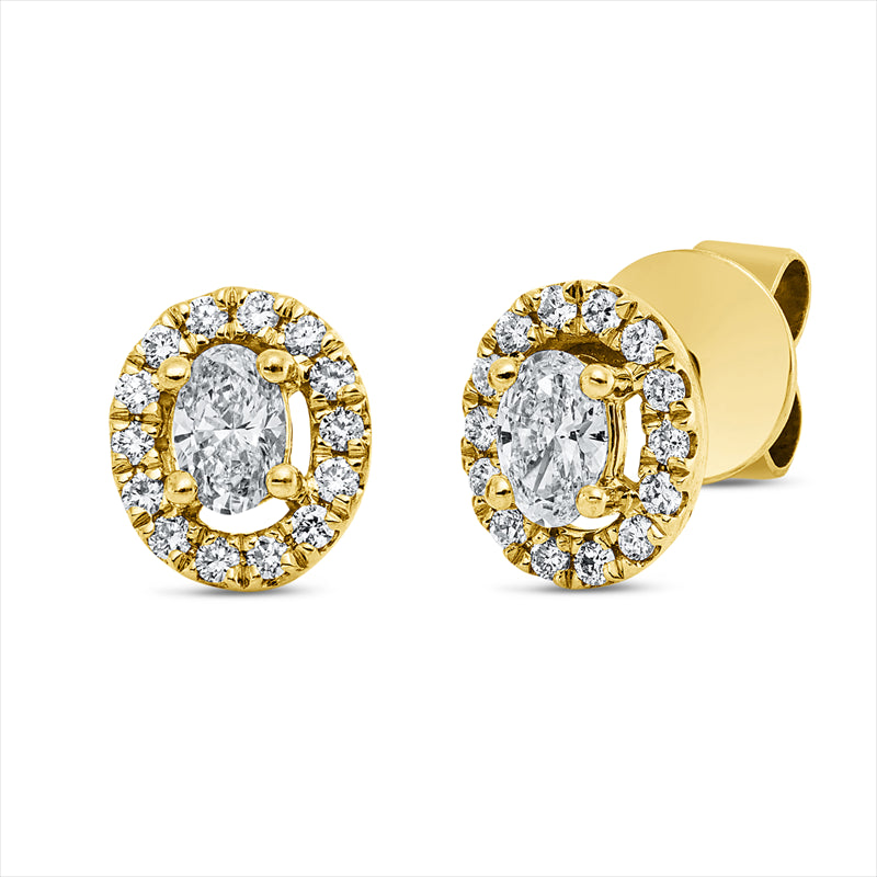 Ohrstecker 18 kt GG, 2 Oval 0,30 ct, TW-si, 28 Brill. 0,16 ct, TW-si