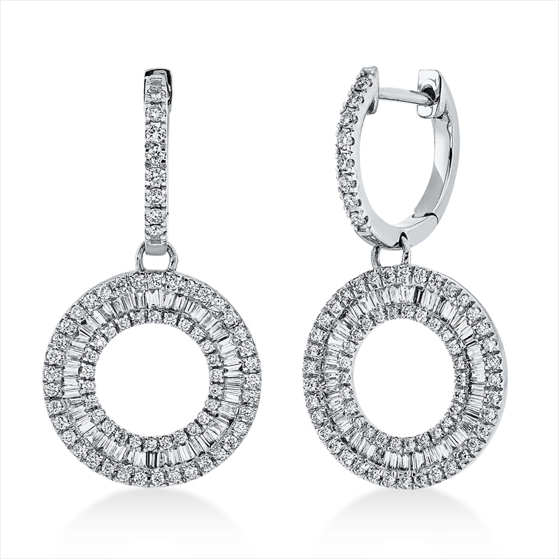 Ohrschmuck 18 kt WG, 87 Trap. 0,52 ct, TW-si, 142 Brill. 0,55 ct, TW-si