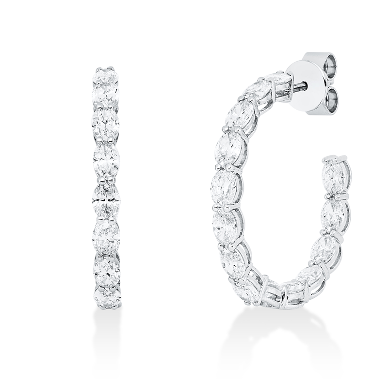 Creolen 14 kt WG, 28 Oval 3,80 ct, F-vsi/si 1