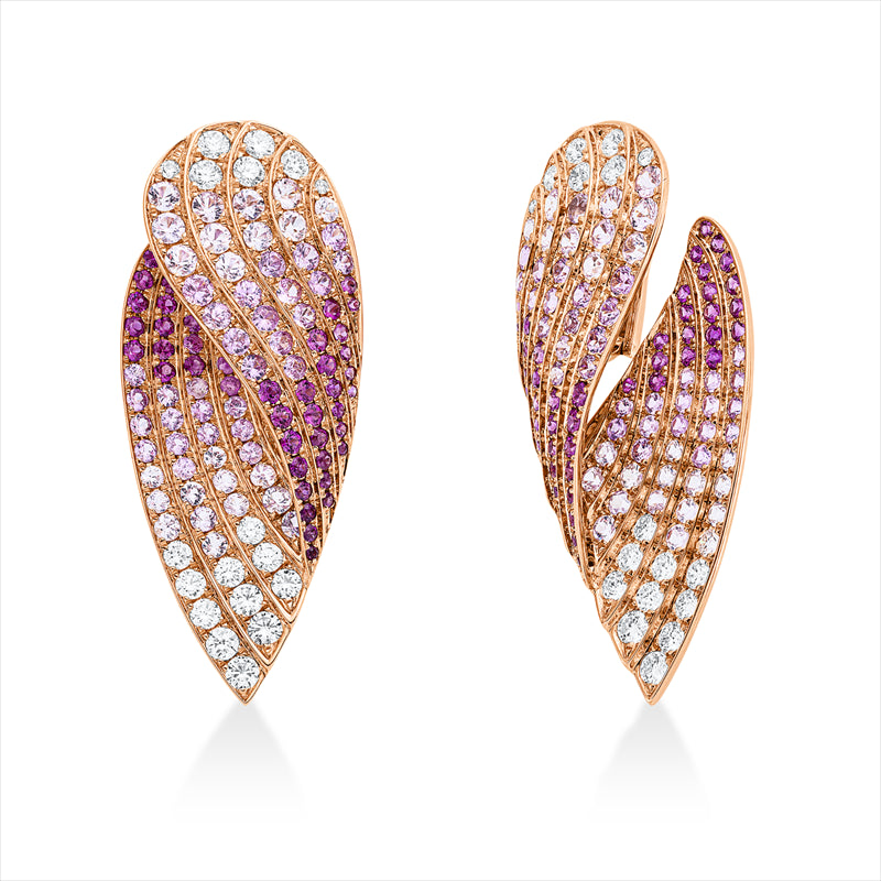 Ohrschmuck 18 kt RG, 36 Brill. 2,04 ct, TW-vsi/si, 206 Saphire 7,87 ct pink