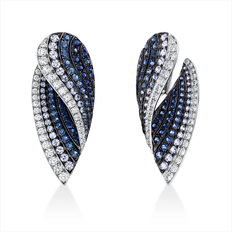 Ohrschmuck 18ktWG,Fassung teils schwarz rhodini, 68 Brill. 2,68ct, TW-vsi/si, 174 Saphire 8,12ct blau
