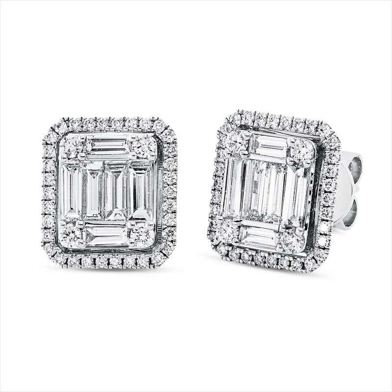 Ohrstecker 18 kt WG, 12 Bag. 0,78 ct, TW-si, 76 Brill. 0,37 ct, TW-si