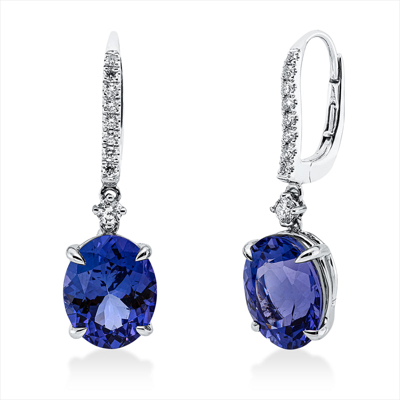 Ohrschmuck 18 kt WG, 18 Brill. 0,25 ct, TW-si, 2 Tansanit 7,02 ct blau