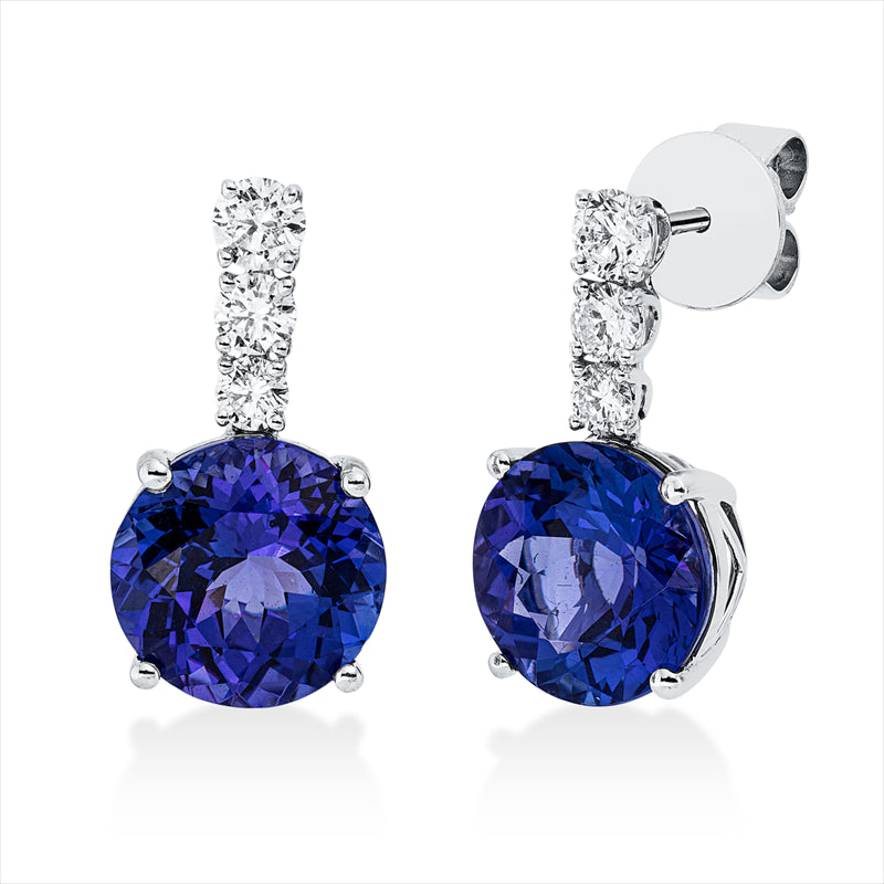 Ohrschmuck 18 kt WG, 6 Brill. 0,58 ct, TW-si, 2 Tansanit 7,41 ct blau