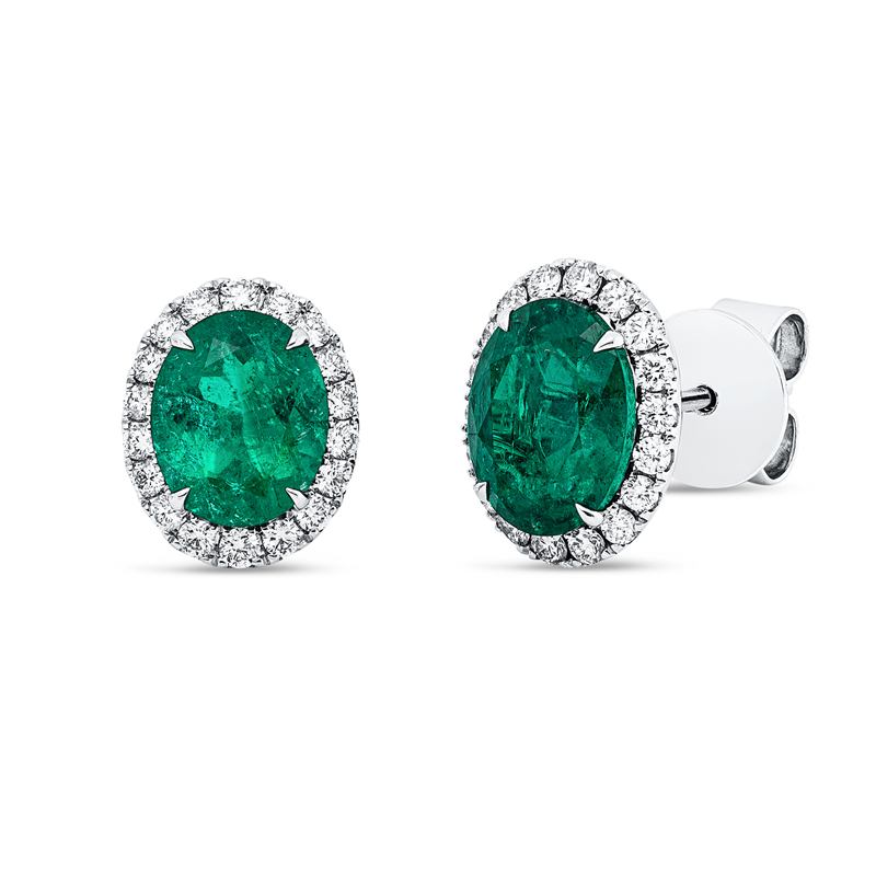 Ohrstecker 18 kt WG, 36 Brill. 0,36 ct, F-vsi/si, 2 Smaragde 2,65 ct grün