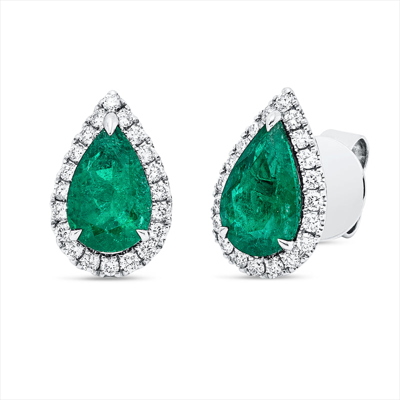 Ohrstecker 18 kt WG, 40 Brill. 0,46 ct, F-vsi/si, 2 Smaragde 2,69 ct grün