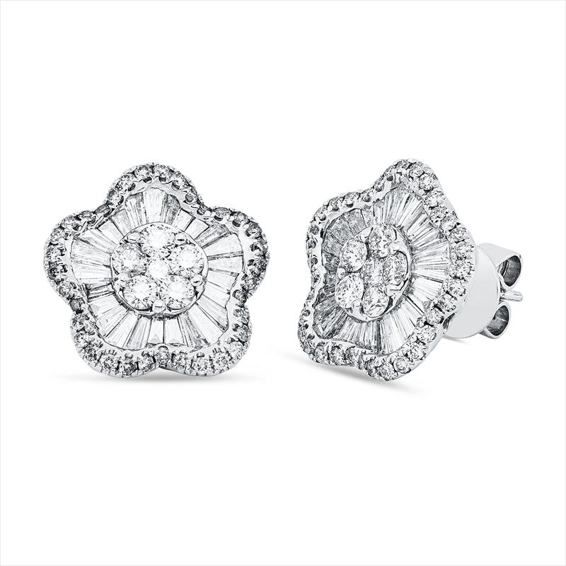 Ohrstecker 18 kt WG, 53 Trap. 1,09 ct, TW-si, 82 Brill. 1,19 ct, TW-si