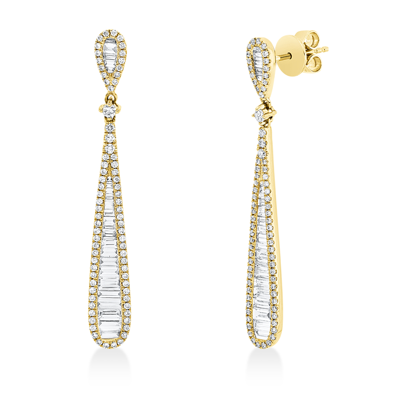 Ohrschmuck 18 kt GG, 34 Bag. 0,44 ct, TW-si, 13 Bag. 0,46 ct, TW-si, 150 Brill. 0,44 ct, TW-si
