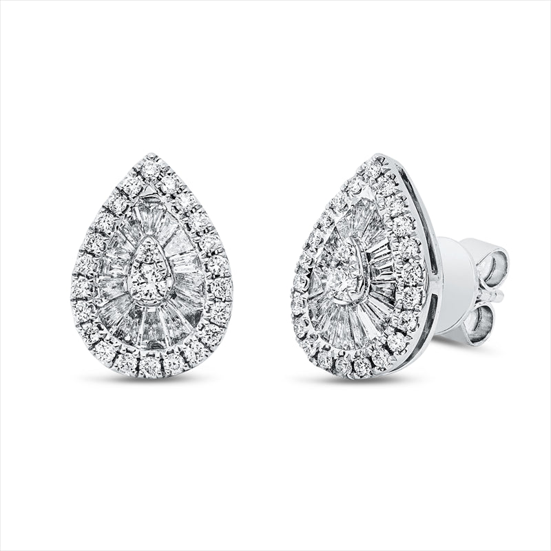 Ohrstecker 18 kt WG, 28 Trap. 0,42 ct, TW-si, 48 Brill. 0,28 ct, TW-si