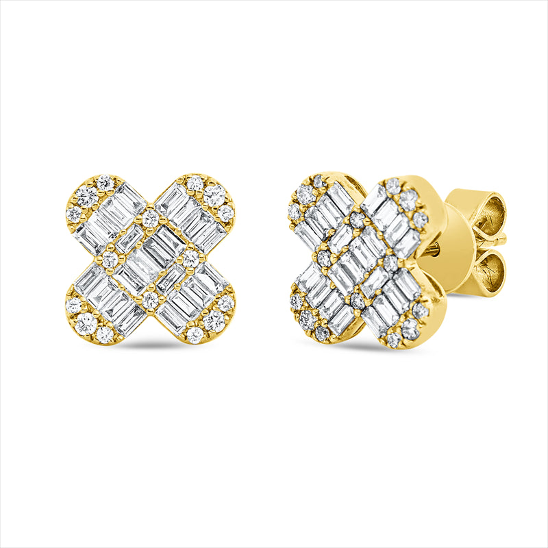 Ohrstecker 18 kt GG, 44 Bag. 0,54 ct, TW-vsi, 32 Brill. 0,18 ct, TW-si