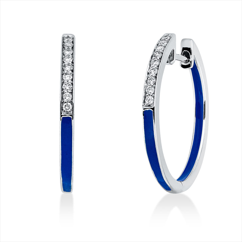 Creolen 18 kt WG, 18 Brill. 0,08 ct, TW-si, 1 Emaille dunkelblau