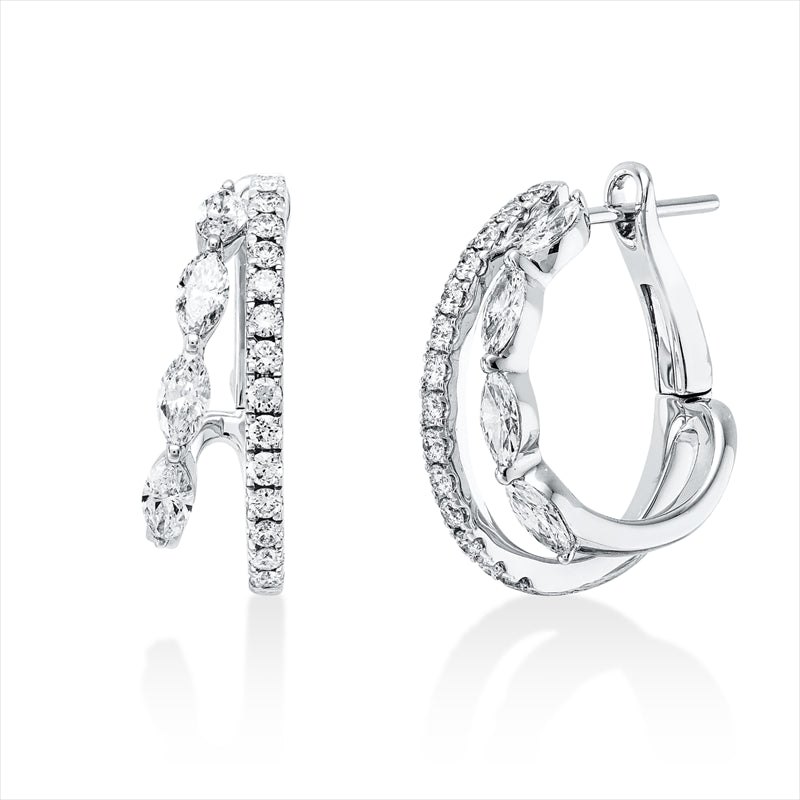 Creolen 18 kt WG, 8 Nav. 0,70 ct, TW-si, 28 Brill. 0,36 ct, TW-si