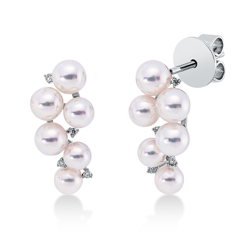 Ohrstecker 18 kt WG, 6 Brill. 0,04 ct, TW-si, 14 Akoya weiß