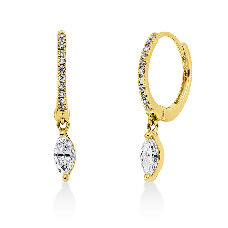 Creolen 18 kt GG, 2 Nav. 0,32 ct, TTLB-si, 22 Brill. 0,06 ct, TTLB-si