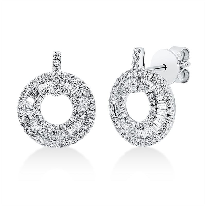 Ohrstecker 18 kt WG, 57 Trap. 0,39 ct, TW-si, 104 Brill. 0,41 ct, TW-si