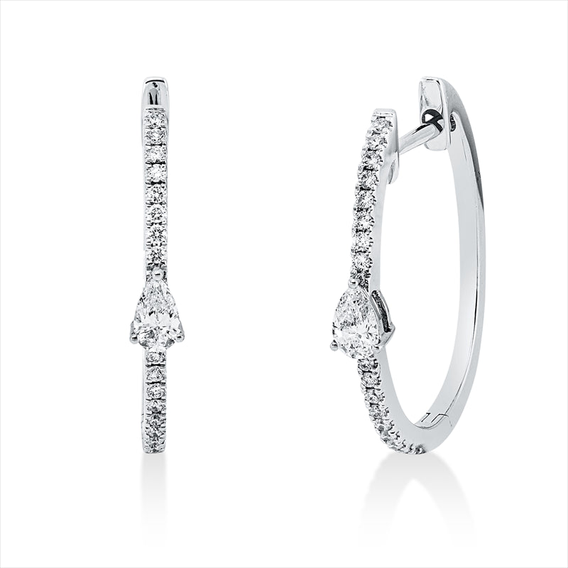 Creolen 18 kt WG, 2 Tropfen 0,18 ct, TW-si, 34 Brill. 0,12 ct, TW-si