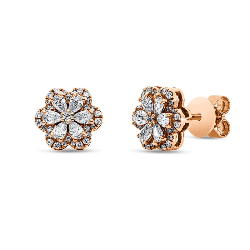 Ohrstecker 18 kt RG, 12 Tropfen 0,46 ct, TW-si, 62 Brill. 0,18 ct, TW-si