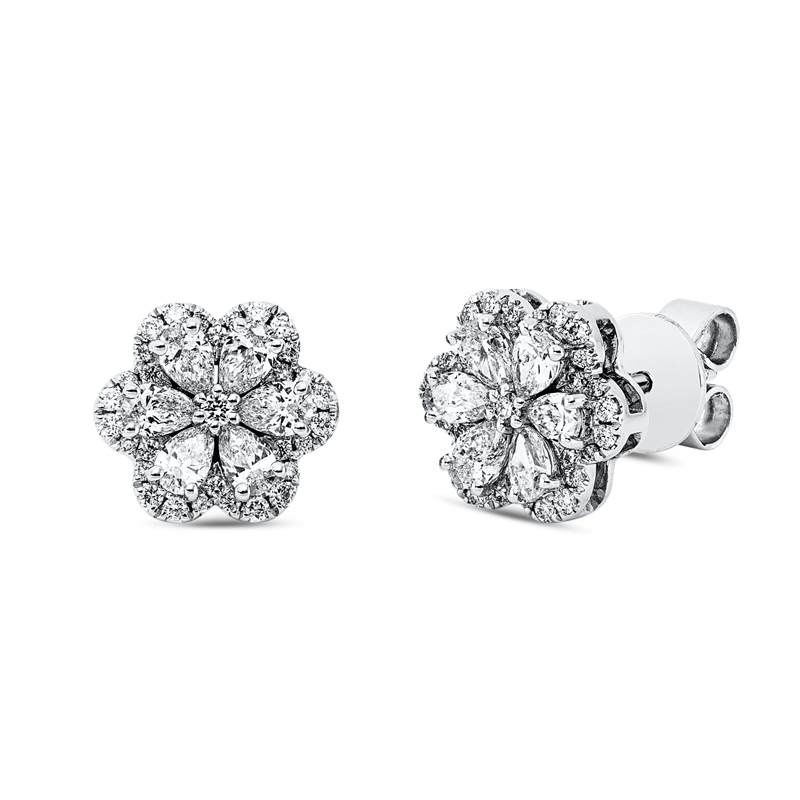 Ohrstecker 18 kt WG, 12 Tropfen 0,62 ct, TW-si, 62 Brill. 0,16 ct, TW-si