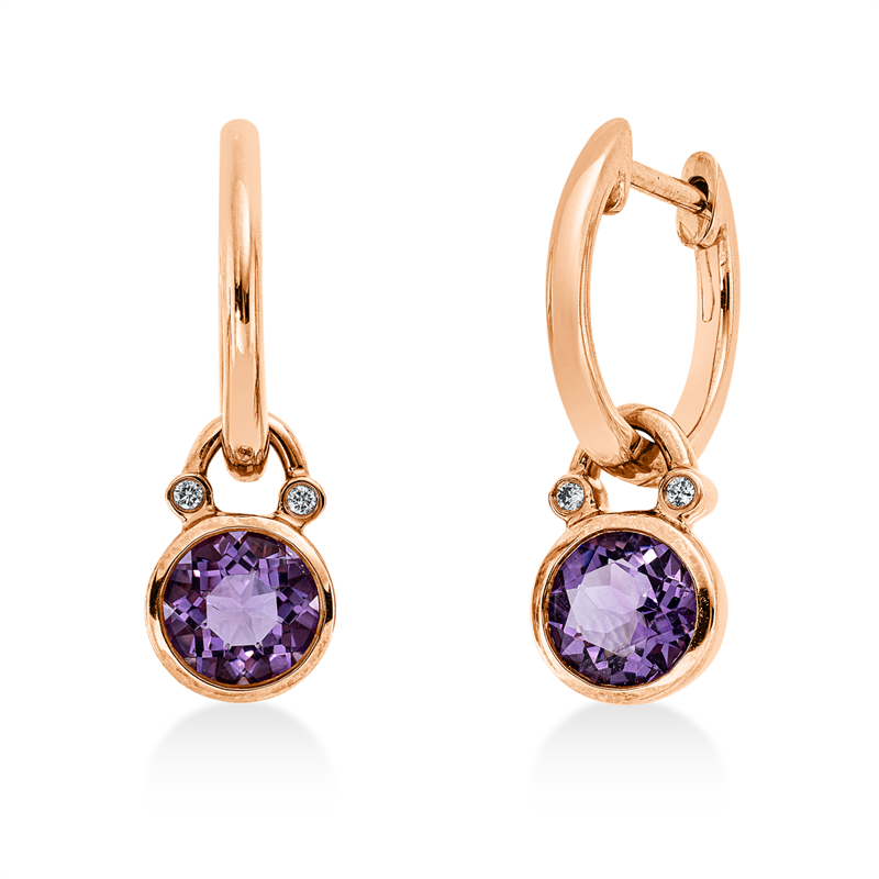 Ohrschmuck 14 kt RG, 4 Brill. 0,03 ct, TW-si, 2 Amethyste 1,51 ct pink