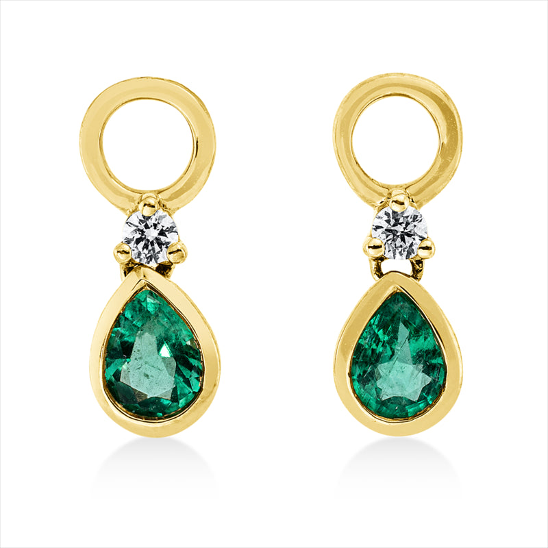 Ohrschmuck 14 kt GG, 2 Brill. 0,04 ct, TW-si, 2 Smaragde 0,30 ct grün