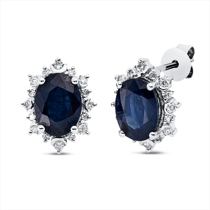 Ohrstecker 14 kt WG, 4 Brill. 0,05 ct, TW-pi, 28 Brill. 0,19 ct, TW-pi, 2 Saphire 3,76 ct blau
