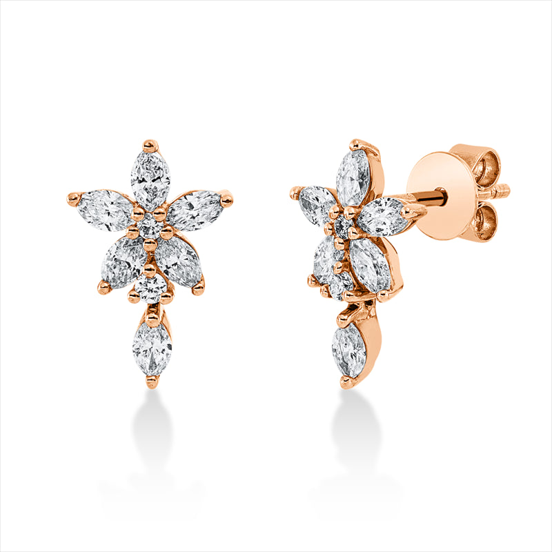 Ohrstecker 18 kt RG, 12 Nav. 0,58 ct, TW-vsi/si, 4 Brill. 0,05 ct, TW-vsi/si