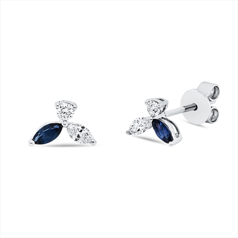 Ohrstecker 18 kt WG, 2 Nav. 0,10 ct, TW-si, 2 Brill. 0,06 ct, TW-si, 2 Saphire 0,17 ct blau
