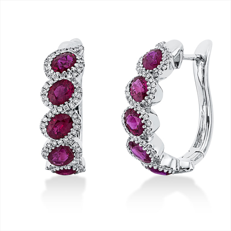 Creolen 18 kt WG, 168 Brill. 0,61 ct, TW-si, 10 Rubine 4,29 ct rot